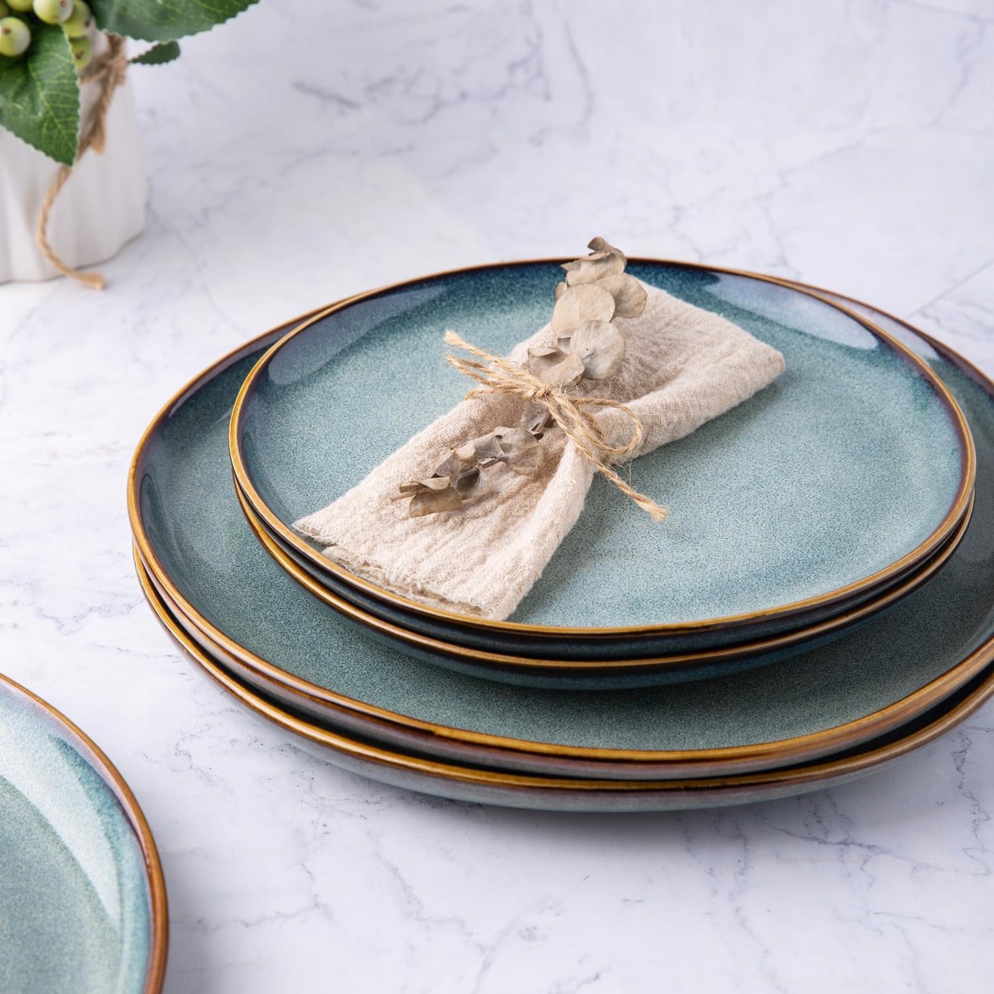 AmorArc Ceramic Plates Set of 6, 8.5 Inch Handmade Reactive Glaze Stoneware Plates set for Dessert, Salad, Appetizer, Small Dinner dishes, Microwave & Dishwasher Safe, Scratch Resistant