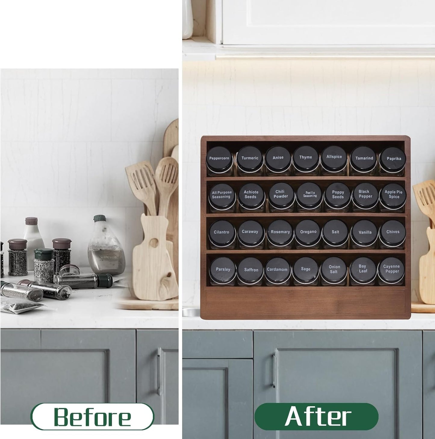 Bamboo Tiered Spice Rack Organizer for Cabinet,Wooden Seasoning Rack for Countertop, Cupboard, Pantry, Kitchen (Spice Jars Included)