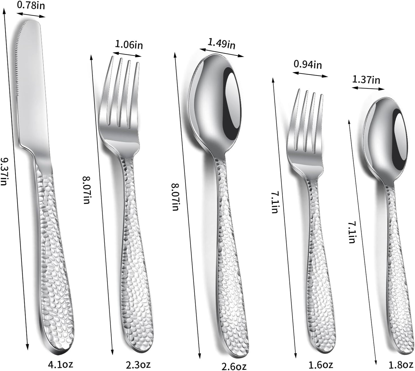 Hammered Silverware Set, 20-Piece Heavy Duty Stainless Steel Flatware Sets for 4, Food-Grade Cutlery Set for Home Restaurant, Mirror Polished, Dishwasher Safe