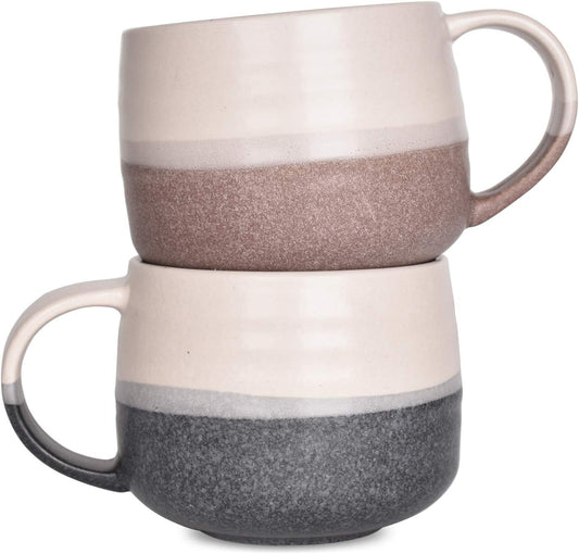 Bosmarlin Ceramic Large Latte Coffee Mug Set of 2 for Latte, Cappuccino, 18 Oz, Dishwasher and Microwave Safe (Pink&Grey, 2)
