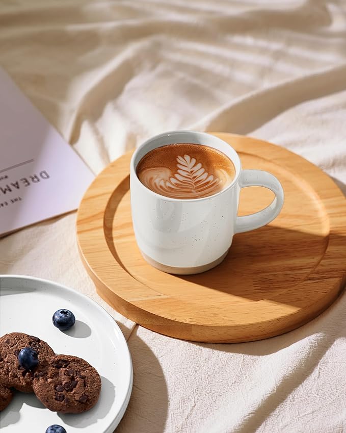 famiware Coffee Mugs for 4, 13 oz Mug Set, Dringking Cup with Handle for Coffee, Tea, Cocoa, Milk, Milkyway serise, White+Cinnamon Brown