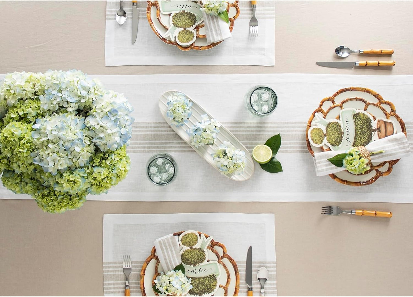 Solino Home Linen Table Runner 120 Inches Long - 100% Pure Linen Natural and White Farmhouse Table Runner 14 x 120 Inch for Dining, Fall, Autumn, Thanksgiving, Christmas