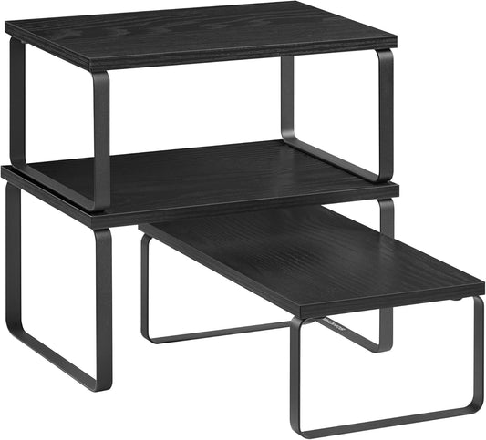 SONGMICS Cabinet Organizer Shelf, Set of 3 Kitchen Counter Shelves, Kitchen Storage, Spice Rack, Stackable, Expandable, Anthracite Gray and Matte Black UKCS220B01