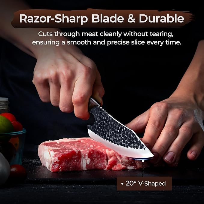 Meat Cleaver Butcher Knife Set of 15PCS, Hand Forged Knives Set for Kitchen, High Carbon Japanese Knife Set with bag & 6 Accessories, Boning Knife for Meat Cutting, Outdoor Cooking BBQ Camping Gift