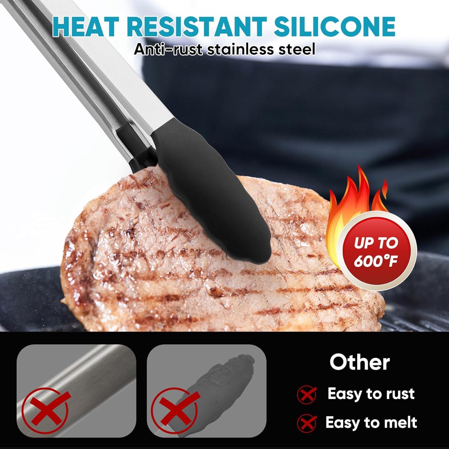 3 Pack Silicone Tongs for Cooking,Maywe Tanso 9 Inch Cooking Kitchen Tongs with Silicone Tips,Nonstick Stainless Steel Tongs for Steak Pie Pizza Pasta Spaghetti Salad BBQ Buffet