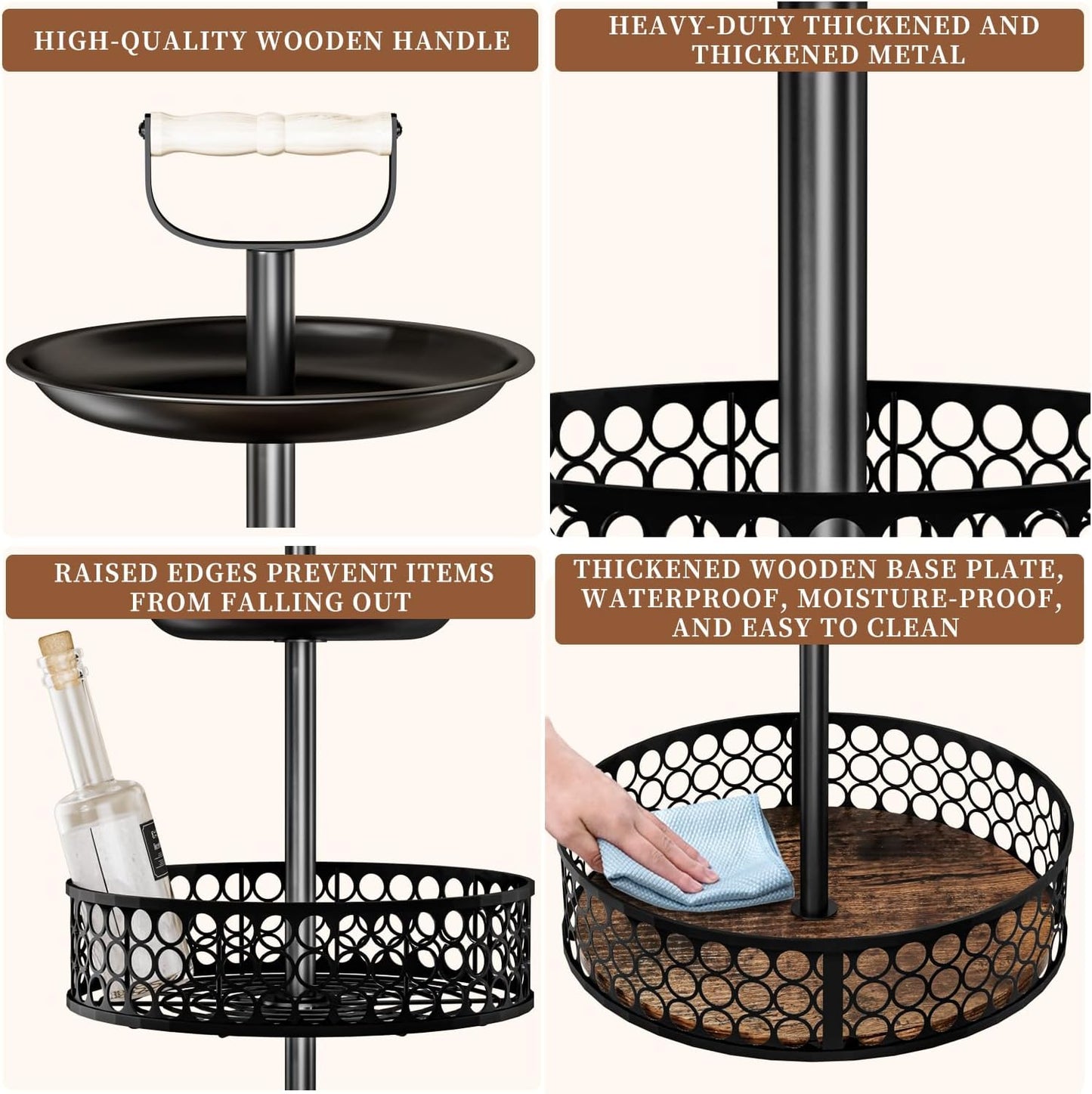 Heavy-Duty 3 Tier Lazy Susan Organizer, Upgraded DIY 4-in-1 Design Detachable Metal Rotating Spice Rack, Spice Organization for Kitchen Cabinet Countertop