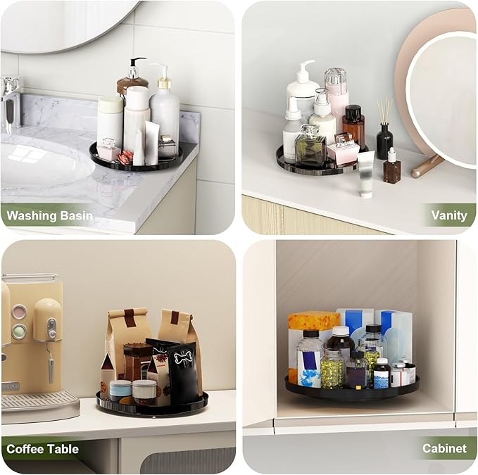 2 Pack Lazy Susan Organizer Turntable for Cabinet, Black 9 Inch Rotating Tray for Table Top, Round Non-Skid Refrigerator Lazy Susan, Kitchen Organizers and Storage for Pantry Countertop Bathroom