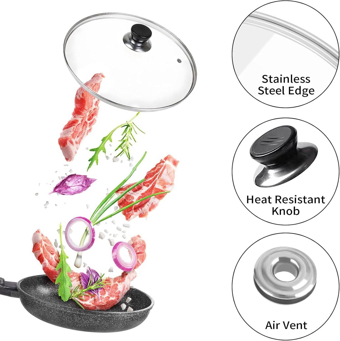 12 Inch Pan Lid, 12 Inch Frying Pan Lids, Tempered Glass Cast Iron Lid for Skillets, Fry Pan, Wok Pot (12 inch)