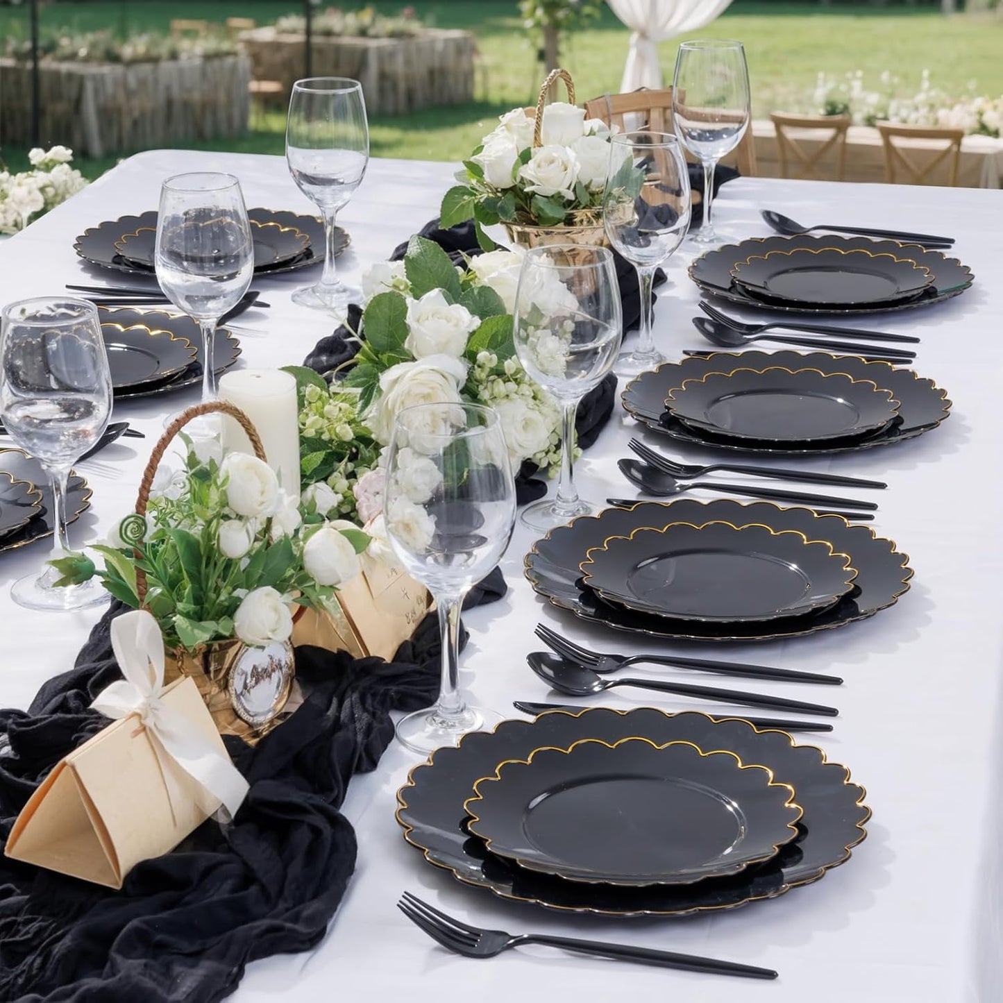 Supernal 360pcs Black Plastic Silverware Heavy Duty Black Plastic Utensils Disposable Cutlery Set Includes Disposable Knives,Forks and Spoons Silverware Set for Parties,Weddings & Birthday