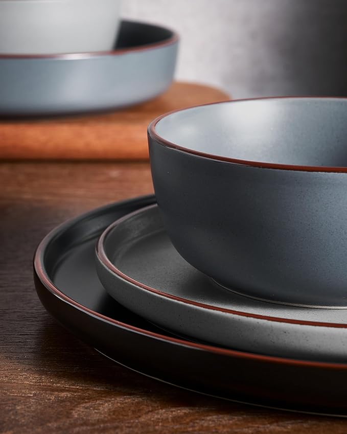 Famiware Mercury Dinnerware Sets with Pasta Bowls, Service for 4 (16 Pieces), Plates and Bowls Sets, Microwave and Dishwasher Safe Dishes Set, Multi-color