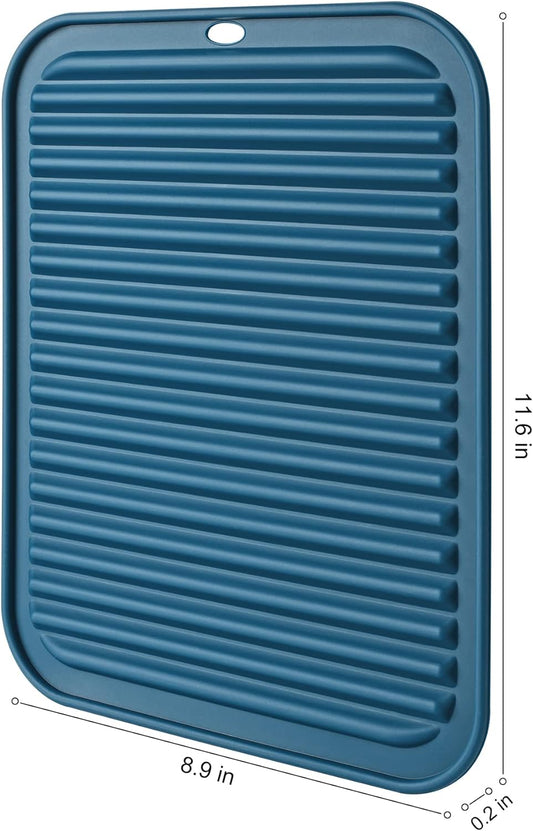 HOTEC BPA Free Silicone Trivets for Hot pots and Pans, 446℉ Heat Resistant for Kitchen Counter Dish Drying Mat, Set of 2 Classic Blue