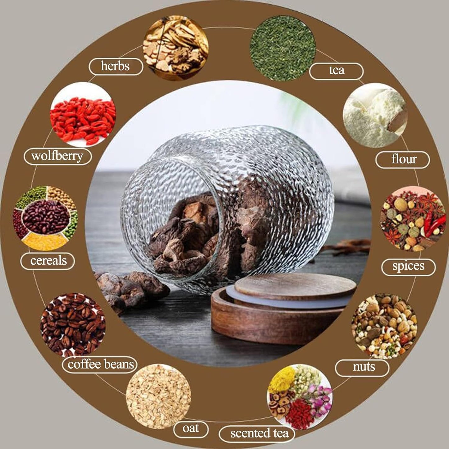 Viovian 24 OZ Glass Coffee Jar with Wooden Lid 700ml Clear Vintage Glass Storage Canister Anti-slip Decorative Jars with Lids for Food Candy Coffee Beans Cookie Sugar