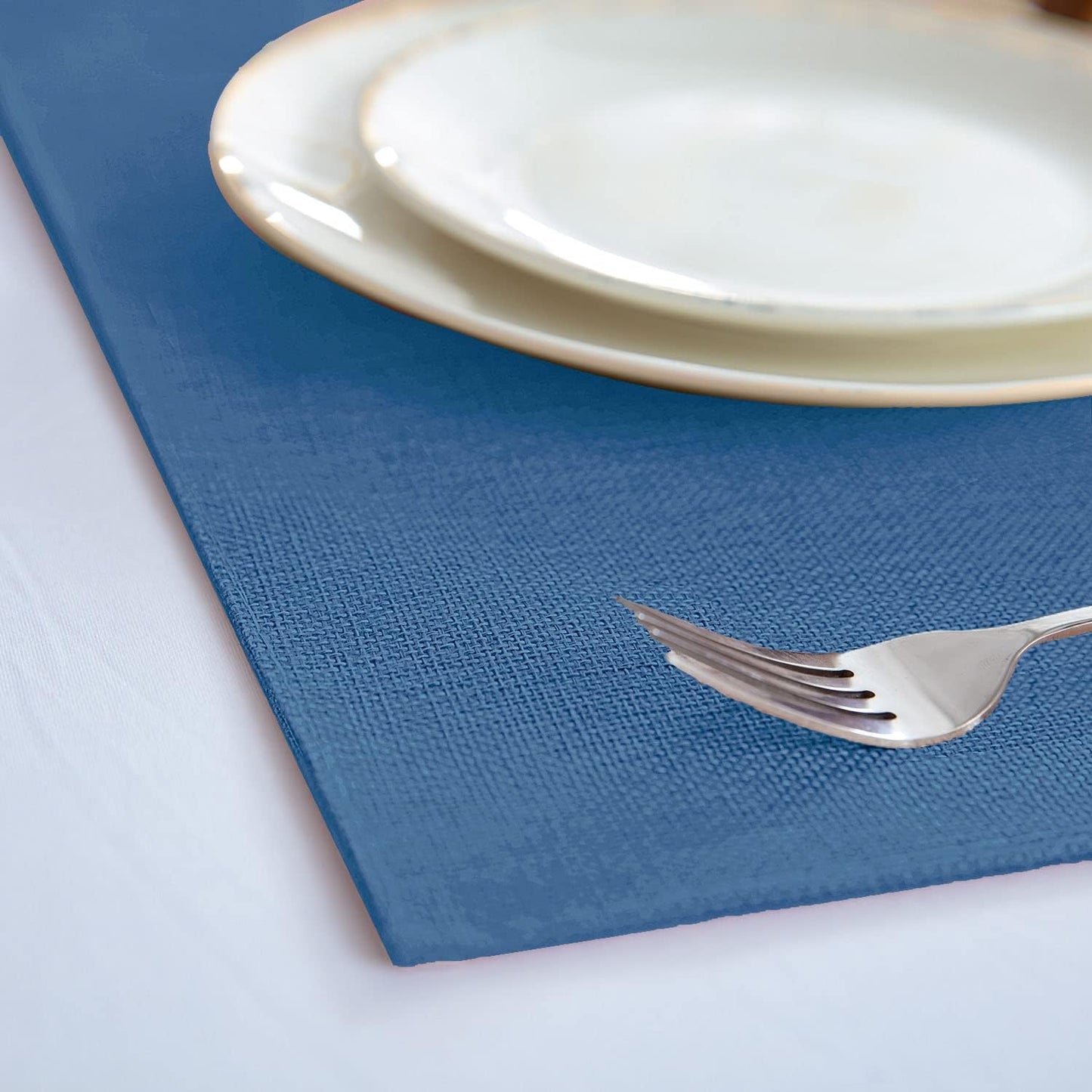 Cloth Navy Blue Placemats Set of 8, Linen Type Fabric Placemats Machine Washable Heat Resistant Placemats Polyester Place Mats for Halloween, Thanksgiving and Christmas Dining Table (Navy Blue)