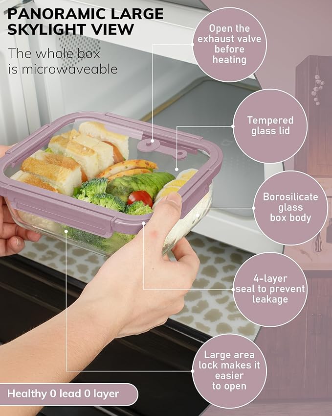 2-Pack Glass Food Storage Containers with Tempered Lids (21.3oz/2.7cup) - Airtight Snap Lock, Microwave & Oven Safe (-4℉~ 950°F), Freezer to Baking Dish, BPA-Free, Gift Box (Pink)