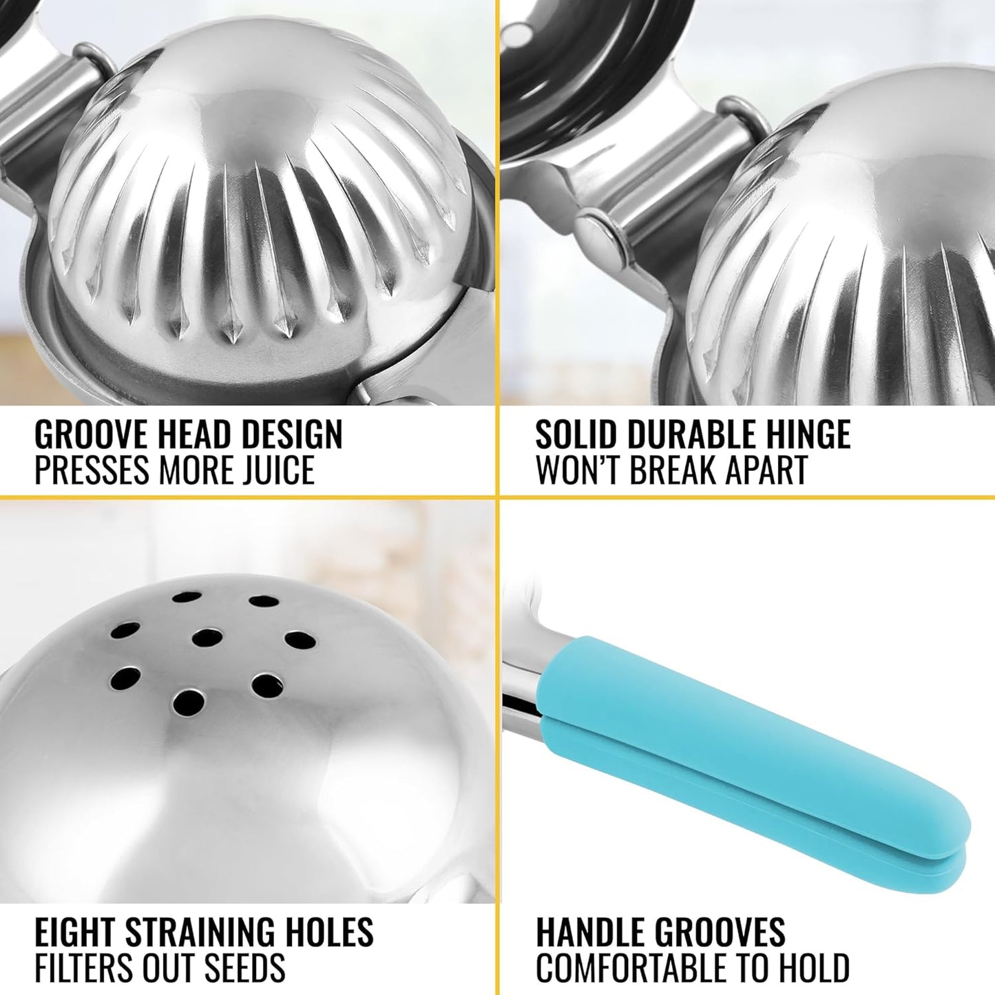 Zulay Kitchen Lemon Squeezer Stainless Steel with Premium Heavy Duty Solid Metal Squeezer Bowl and Food Grade Silicone Handles - Large Manual Citrus Press Juicer and Lime Squeezer (Blue)