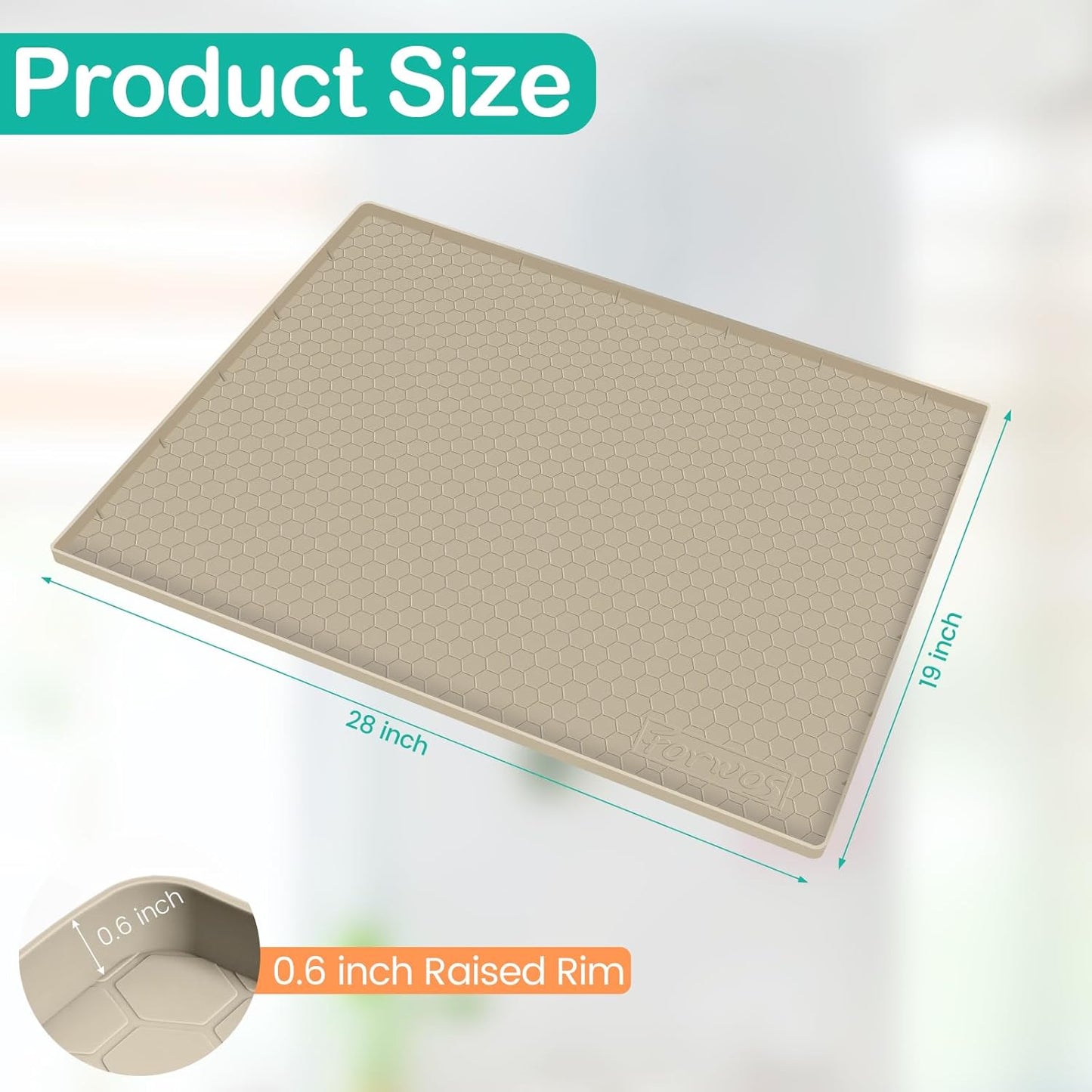 Waterproof Under Sink Mat 28" x 19", Silicone Cabinet Liner, Rubber Protector for Kitchen and Bathroom, Keeps Cabinets Clean, Dry, and Organized (Khaki)