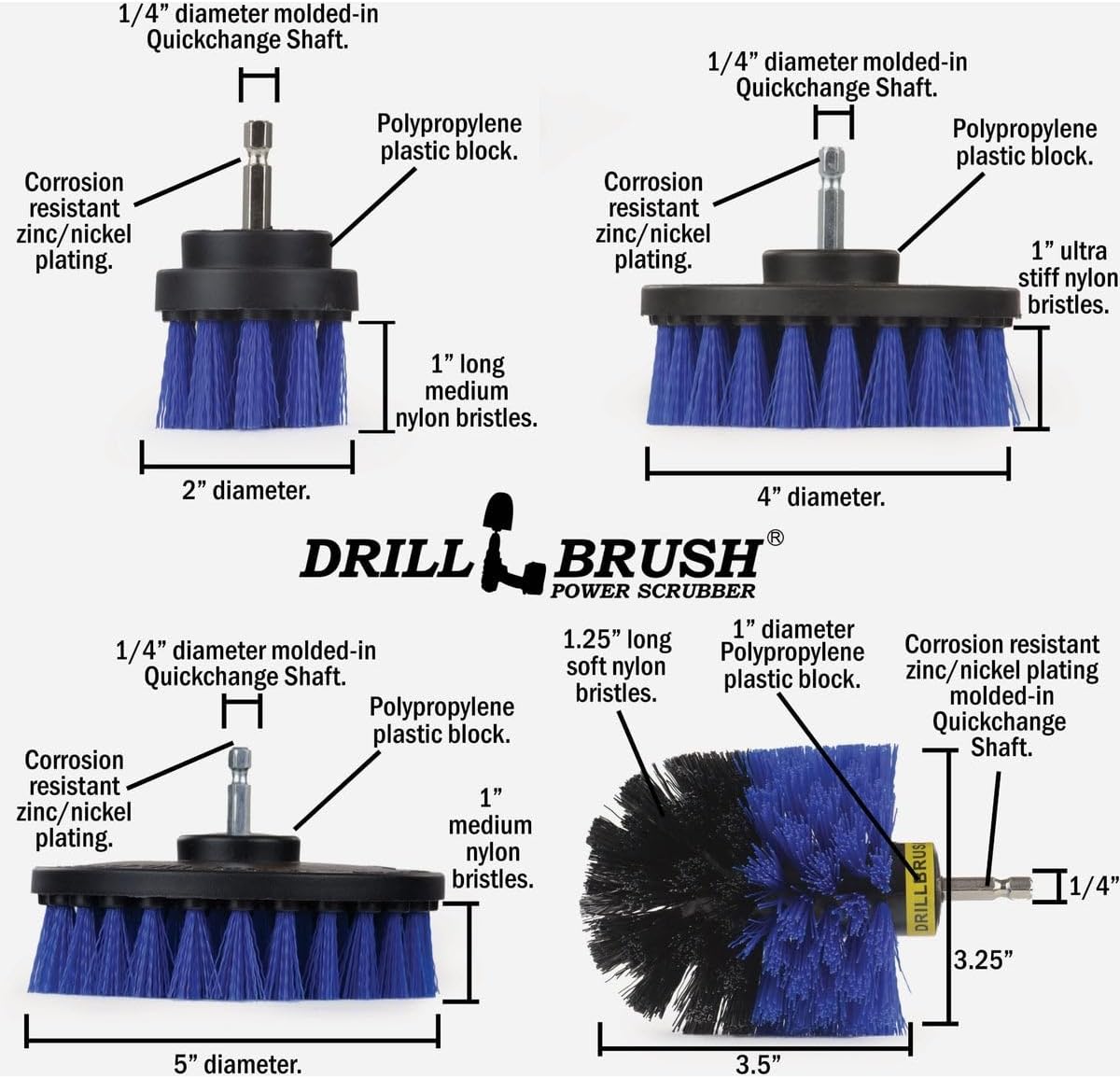 Drillbrush Boat Hull Cleaner Set/Swimming Pool Accessories - Cleaning Drill Brushes for Vinyl Liners - Hot Tubs and Spas Cleaning Brush Kit - Pool Cover Scrubber - Rotary Brushes for Walls and Deck