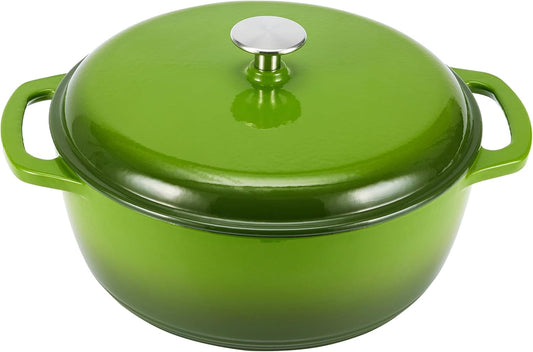 Amazon Basics Cast Iron Dutch Oven Pot with Lid, Enameled, Round, Dual Handles, Heavy-Duty, Small, 4.3-Quart, Green