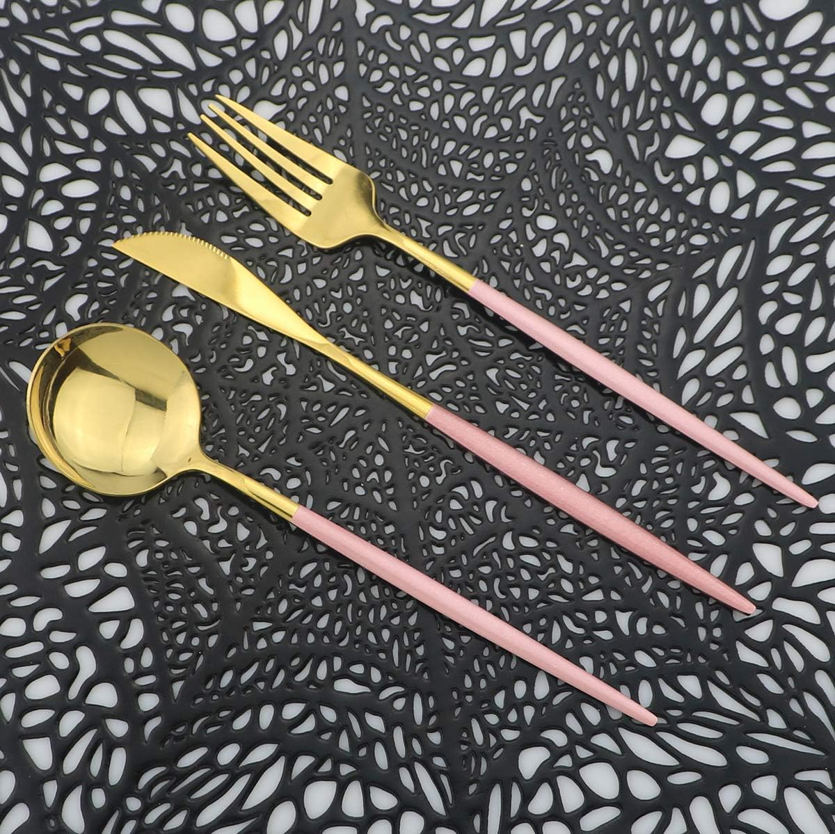 Shiny Silverware Sets, 24-Piece Elegant Cute Pink Handle Gold Cutlery set,304 Stainless Steel Silverware Set for Eating Home Kitchen Hotel Restaurant, Sets for 6 People, Dishwasher Safe