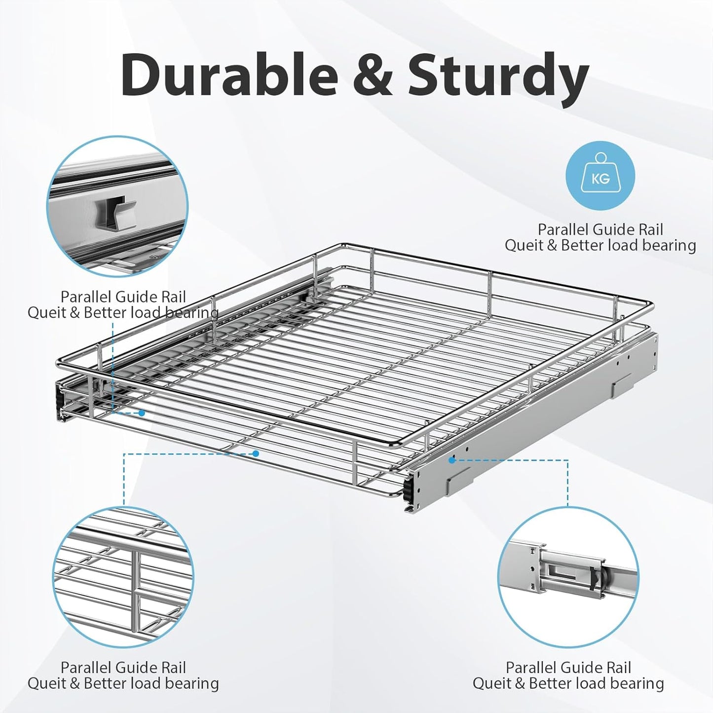 ZOINLIY Pull Out Cabinet Organizer, Versatile Slide Out Kitchen Organizers and Storage,Heavy Duty Drawer Cupboard Storage Basket, Smooth Sliding, Chrome Finish,22.8" W x 21" D