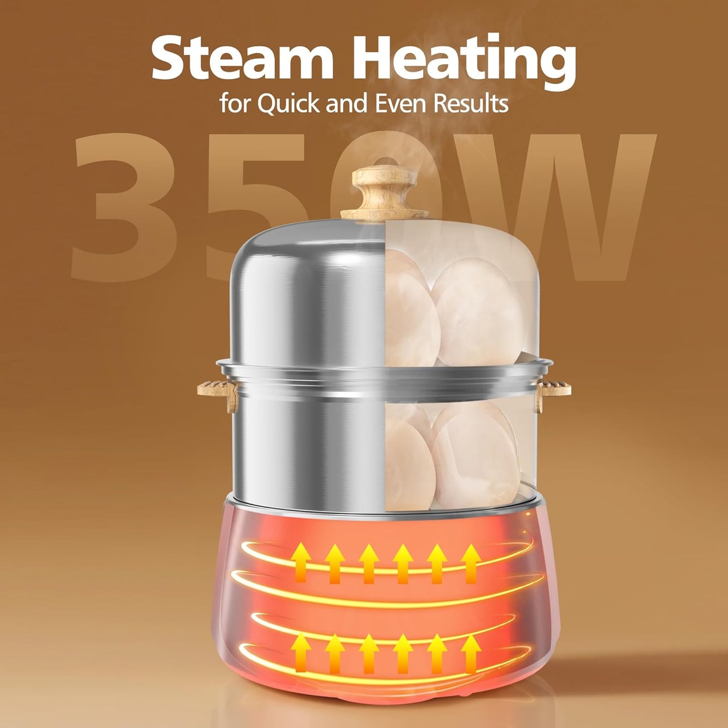 Hard Boiled Egg Cooker - CACHOO 14-Egg Rapid Stainless Steel Egg Boiler with 30-Min Timer & Auto Shut Off, Compact Electric Vegetable Steamer for Cooking, Dishwasher Safe, Black