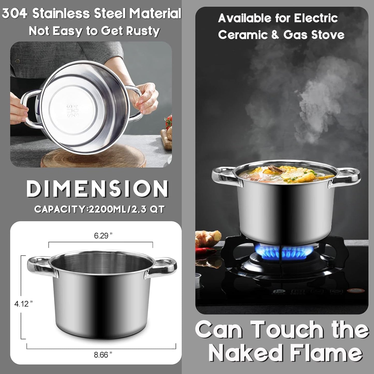 Double Boiler Pot Set, 600ml/0.5QT Chocolate Melting Pot with 1.5QT 304 Stainless Steel Pot, Melting Pot with Silicone Spatula for Melting Chocolate, Candy, Candle, Soap, Wax