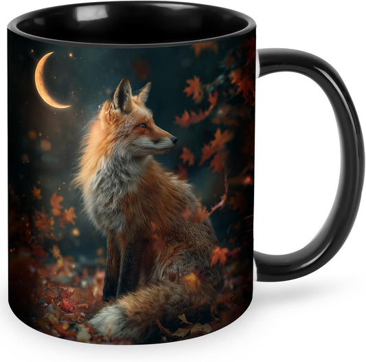 FyLybois Fox Print Coffee Mug Ceramic Coffee Cup with Handle Microwave Safe for Home or Office Gifts for Women and Men