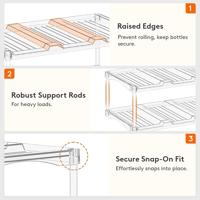 Lifewit Stackable Water Bottle Storage Organizer, Clear Tumbler Cup Mug Organizer, Plastic Large Compartment Wine Rack for Fridge Cellar Kitchen Pantry Storage, 2Tier Hold 8