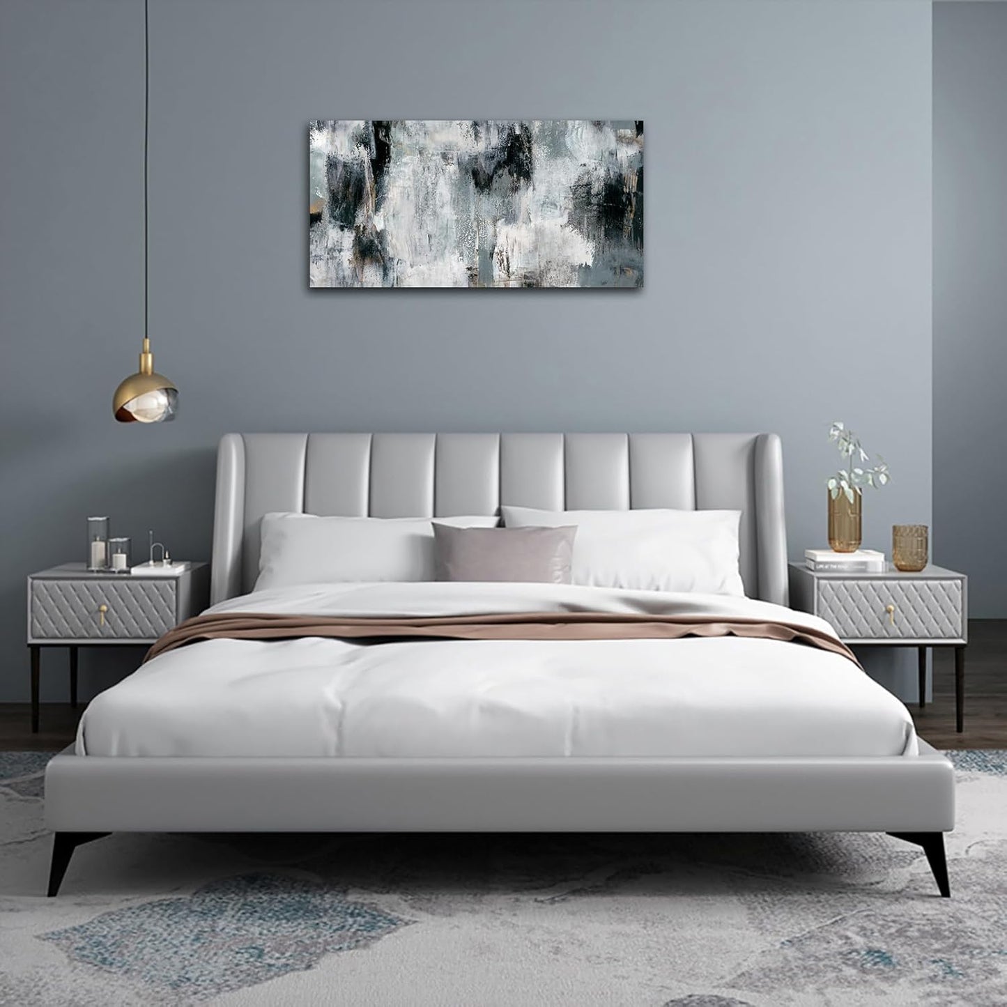 NINEASO Black Gray Abstract Wall Art - Abstract Canvas Pictures for Wall Decor Modern Abstract Canvas Painting Artwork for Living Room Bedroom Home Office Wall Decorations 20" x 40"