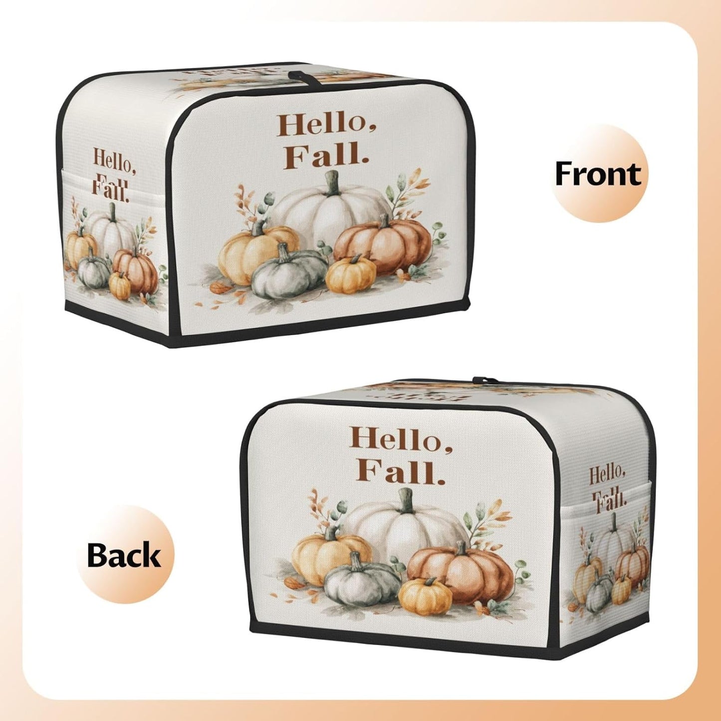 Toaster Cover 2 Slice Watercolor Pumpkin Fall Thanksgiving Kitchen Small Appliance Covers with Pockets Dust and Fingerprint Protection