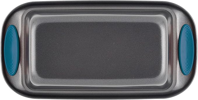 Rachael Ray Yum-o! Bakeware Oven Lovin' Nonstick Loaf Pan, 9-Inch by 5-Inch Steel Pan, Gray with Marine Blue Handles
