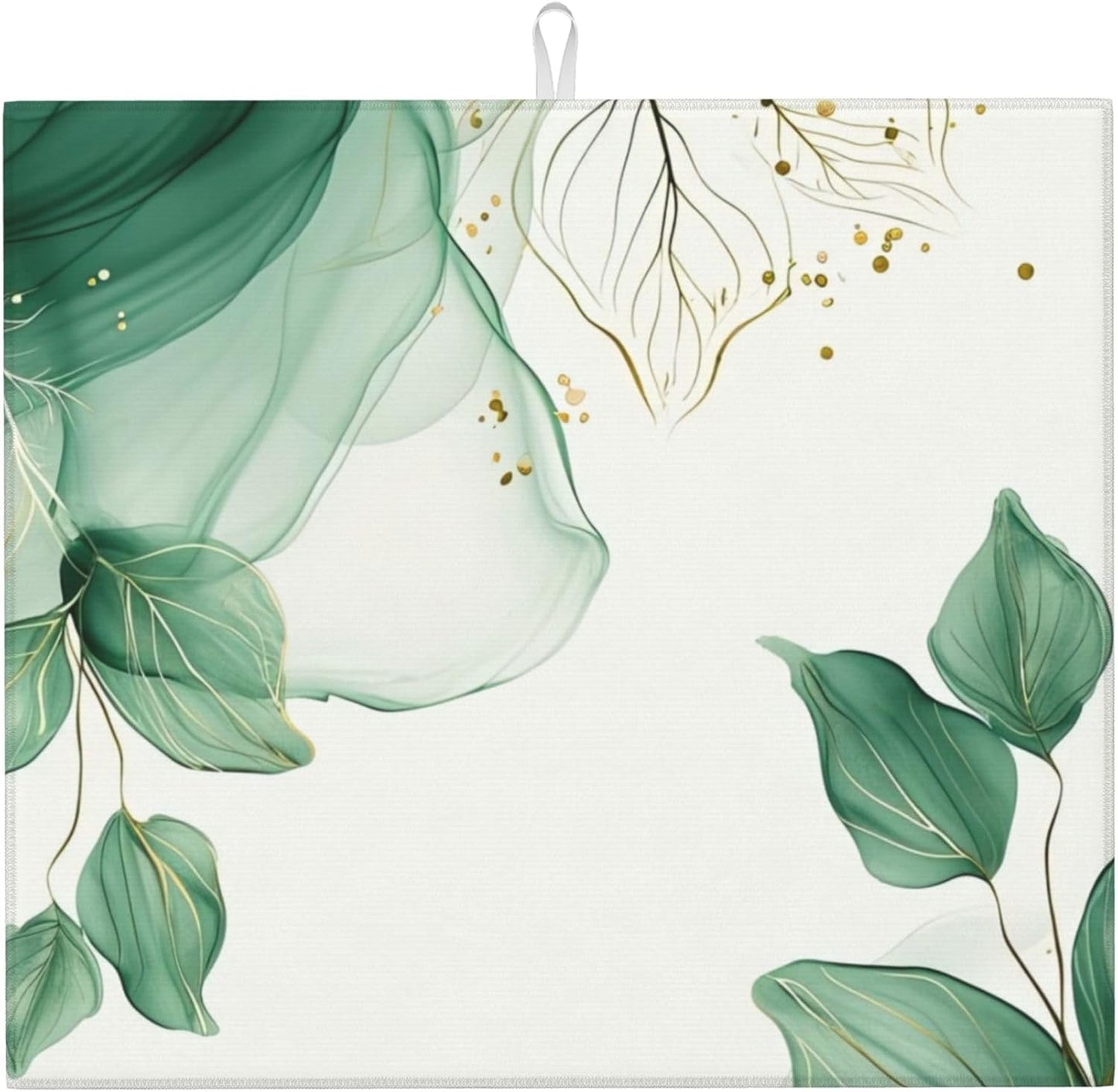 Watercolor Green Palm Leaves Dish Drying Mat 16x18 Inch, Microfiber Absorbent Fast Dry Mat Large Dish Mat Drying Kitchen Mat, Kitchen Drying Pad for Kitchen Counter Coffee Bar Decor Gifts