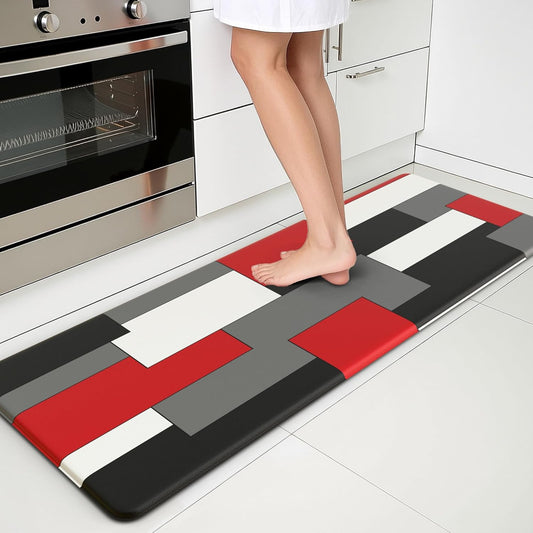 Black White Red Blue Yellow Kitchen Rug Anti-Fatigue Kitchen Mat for Floor Abstract Geometric Waterproof Non-Slip Kitchen Mat and Rug Kitchen Floor Rug Mat for Home Laundry
