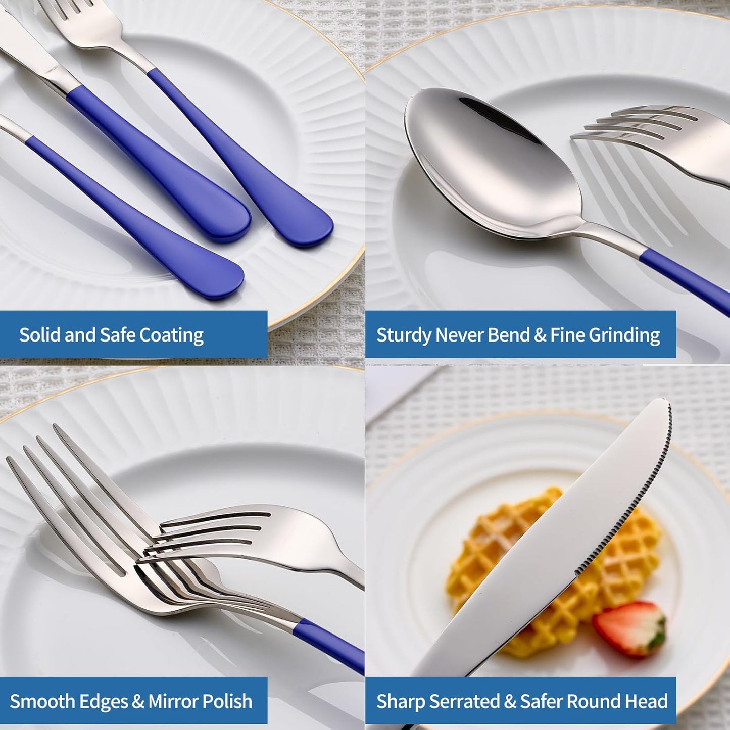 20-Piece Blue Silverware Set, 18/0 Stainless Steel Blue Handle Flatware Set, Service for 4, Modern Cutlery Set Includes Dinner Knives Forks Spoons, Mirror Polished, Dishwasher Safe