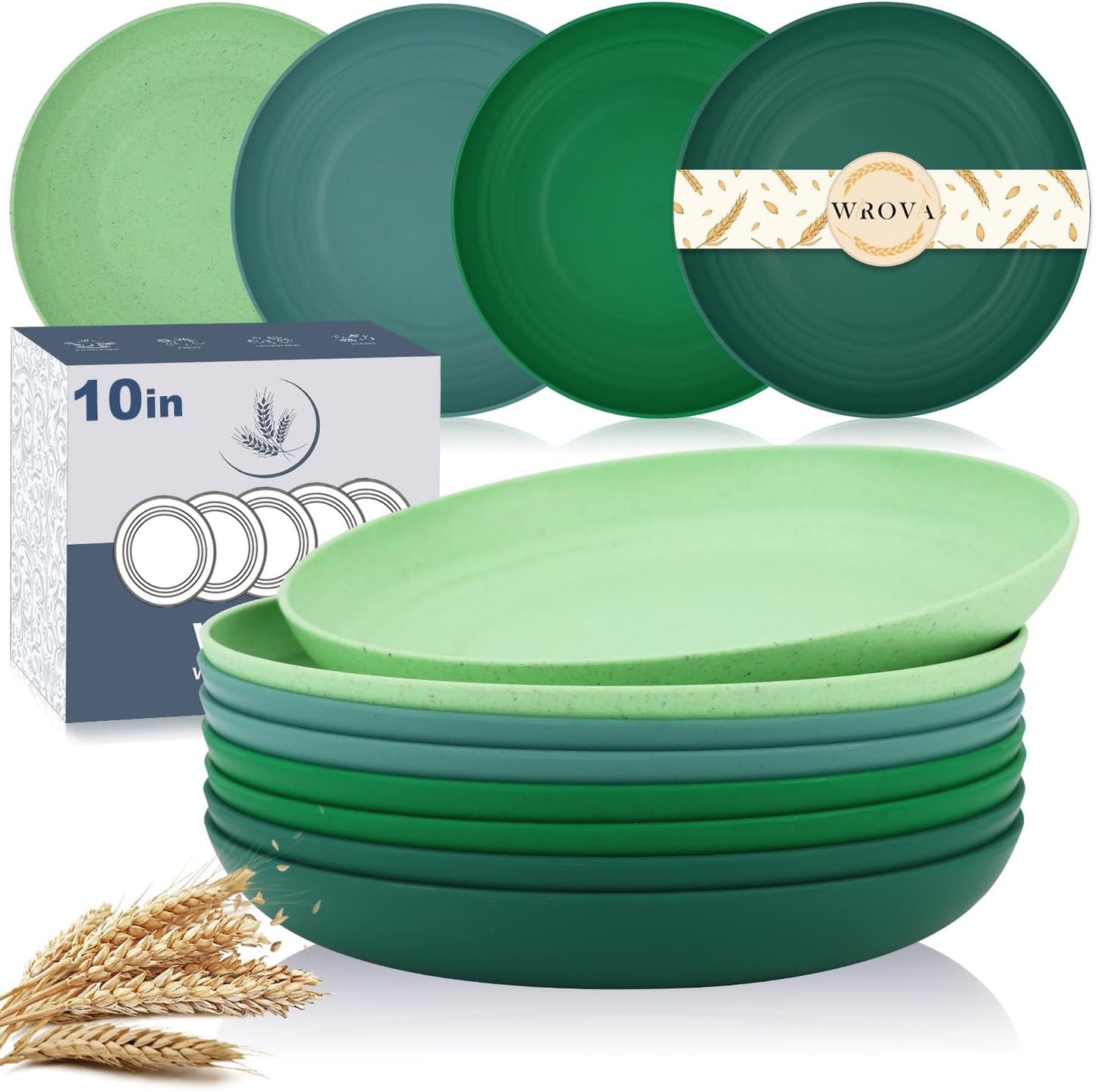 Wheat Straw Plates - 10 Inch Unbreakable Dinner Plates Set of 8 - Modern Dinnerware Dishes Dishwasher & Microwave Safe-Lightweight Plates for kitchen,camping (Forest Series)