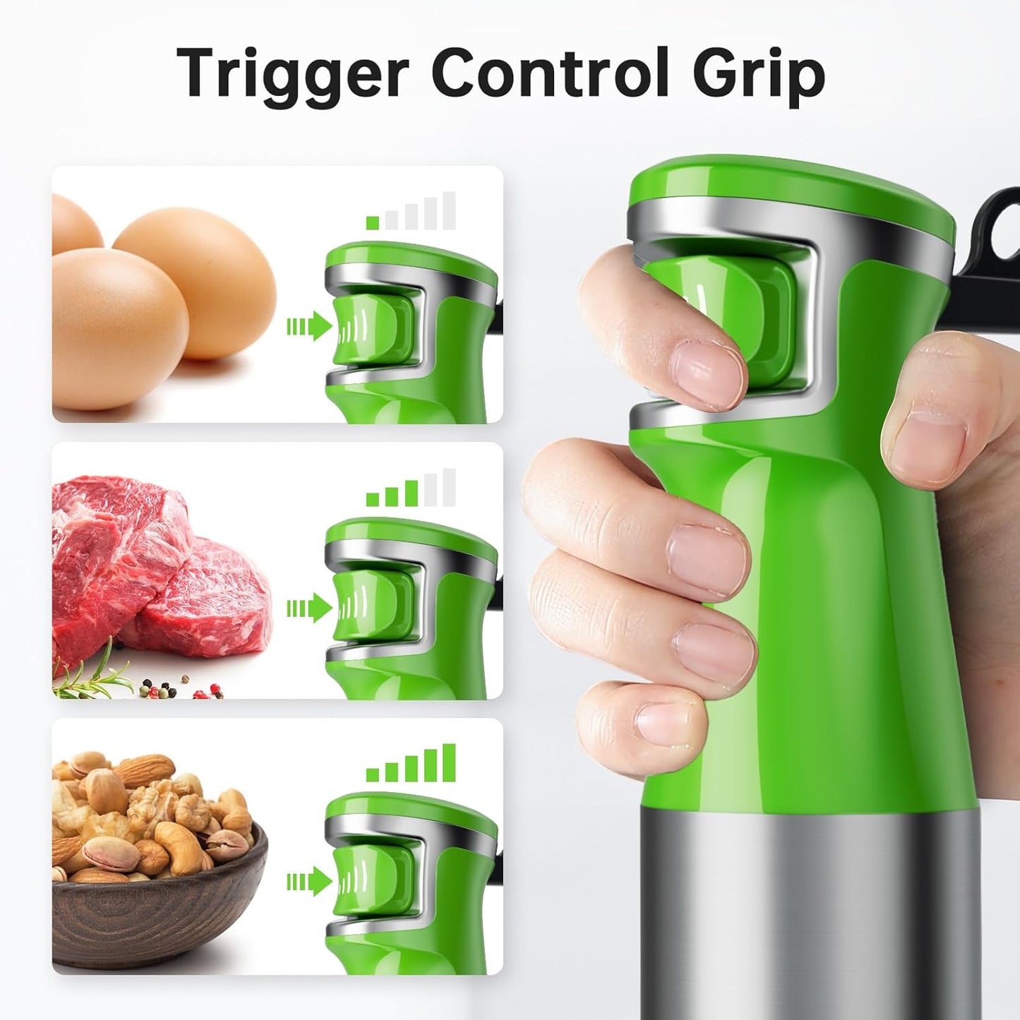 Immersion Blender Handheld Corded Hand Blenders Set 1100W, Trigger Variable Speed 5 in 1 Stick Emulsifier with Chopper, Whisk and Frother for Soup, Baby Food and Smoothies, Apple Green