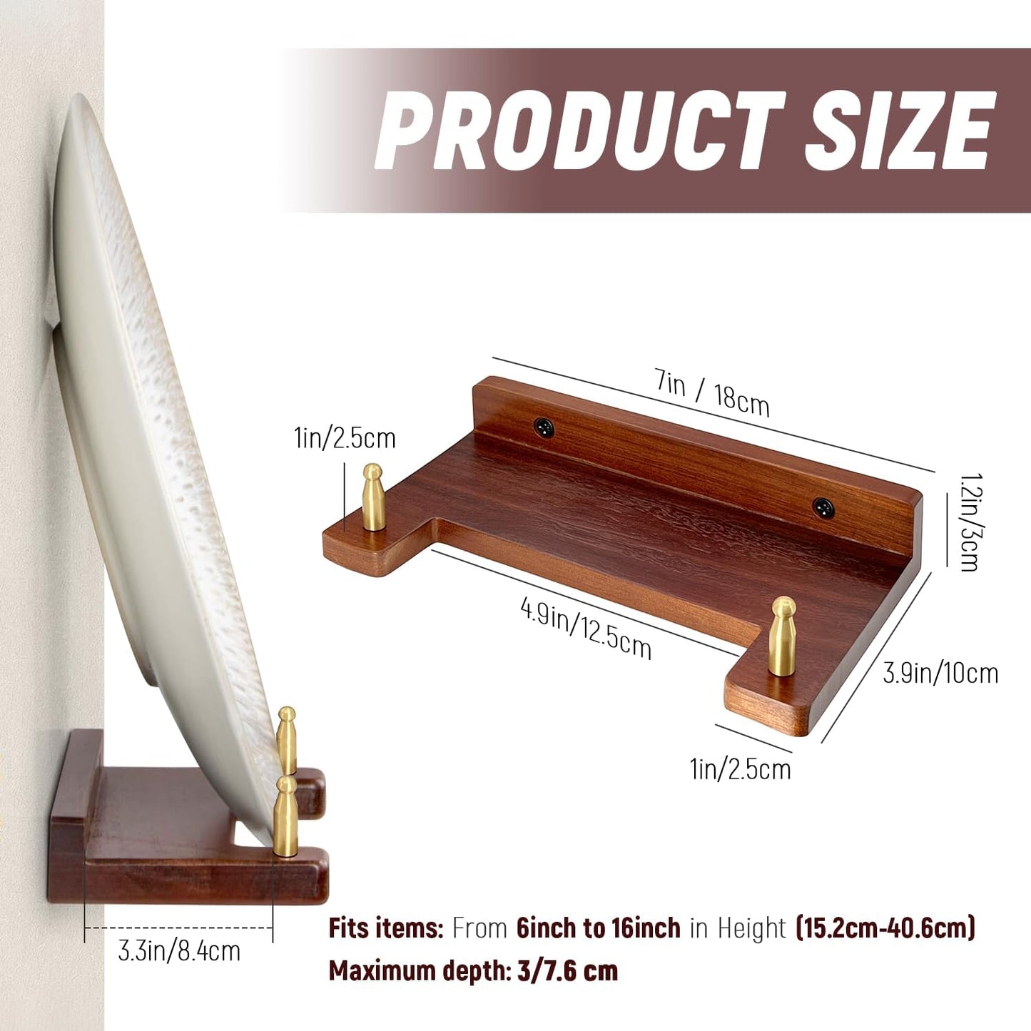 Acacia Wood Plate Hangers for The Wall - Suitable for 6-16 Inch Plates - Decorative Wall Plate Rack for Displaying Photo Frames, Bowls, Certificates & Artwork