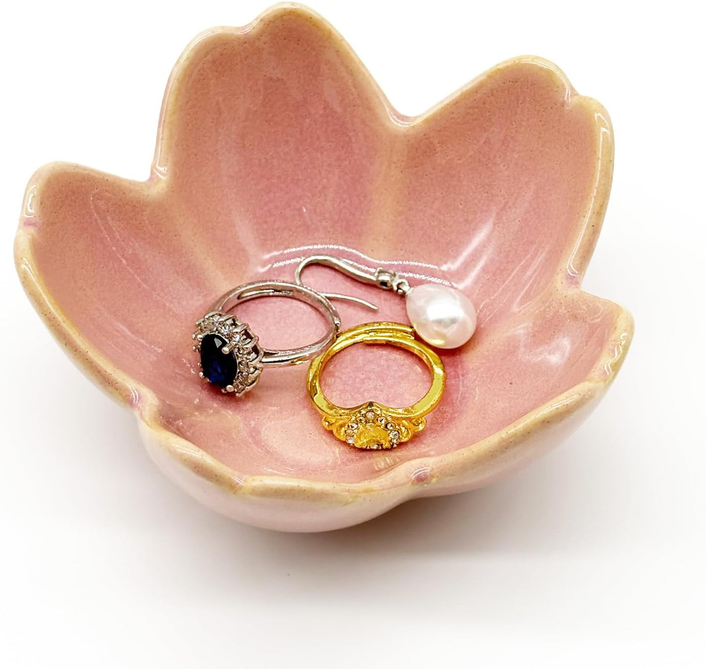 Pink Flower Ring Dish Jewlery Tray, Small Ceramic Jewelry Dish Tray Room Nightstand Decor Trinket Dish Bathroom Ring Holder Jewelry Plate Bowl Christmas Friendship Birthday Gifts for Women Mom