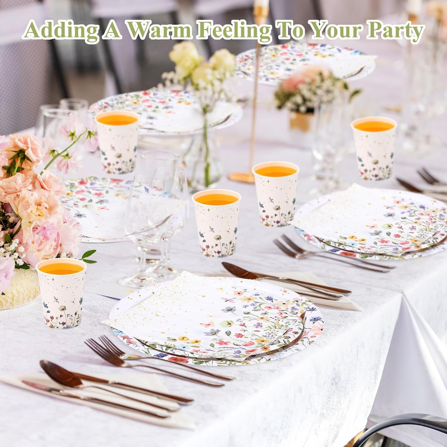 250 Pcs Wildflower Party Decorations Include Spring Summer Floral Paper Plates Napkins and Cups for Wildflower Baby Shower Tea Decorations, Serve 50 Guest (Colorful,Floral Style)
