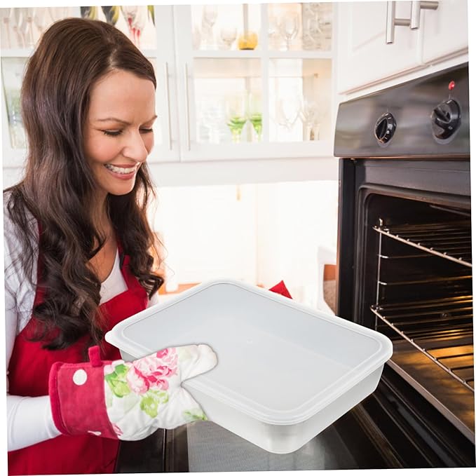 Fresh-Keeping Baking Tray with Lid 9.05X6.69X1.96 Inch Airtight Cake Container for Oven and Refrigerator Food Storage