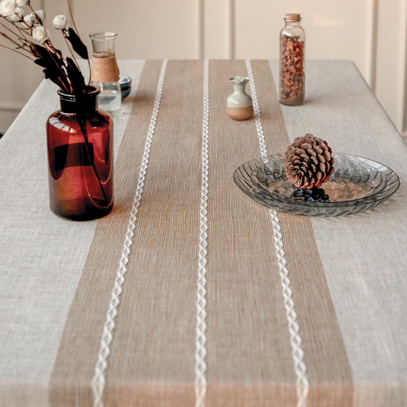 Deep Dream Tablecloths, Waterproof Table Cloth, Linens Wrinkle Free Anti-Fading, Rustic Table Cover Decoration for Kitchen Dinning Party Christmas (Square,55''x55'',4 Seats, Light Coffee)