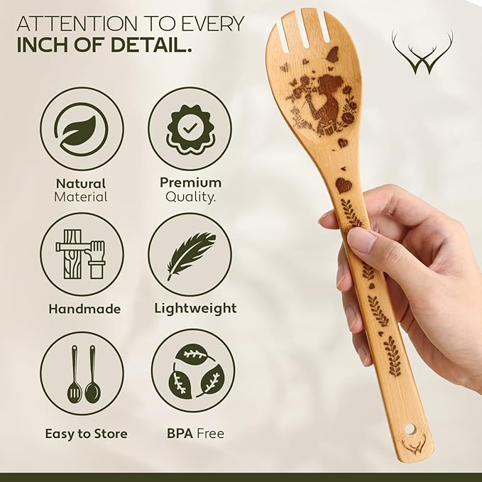 Cooking gifts for women, 6-Piece Bamboo cooking utensils with Spatulas & Spoons, Wooden Utensils, Heat-Resistant, Eco-Friendly Kitchen Utensils for Kitchen gifts for mom (Christmas Gifts for women)