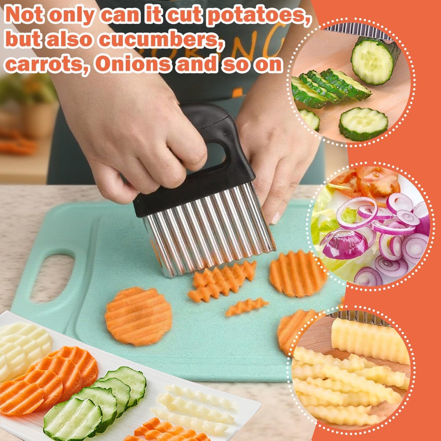 Hendiy Crinkle Cutter, Waffle Fry Cutter Stainless Steel French Fry Slicer Potato Cutting for Fries