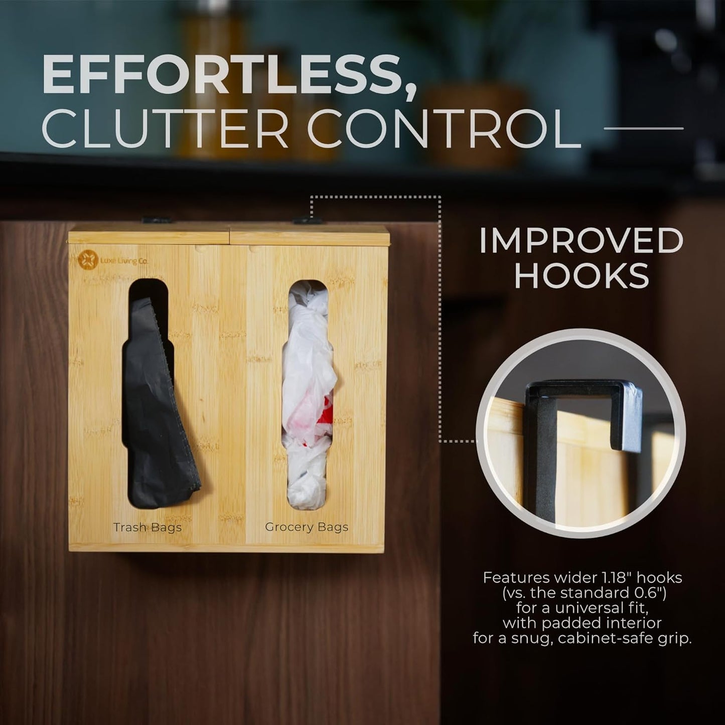 2-in-1 Bamboo Plastic Bag Holder and Trash Dispenser – Compact Storage for Kitchen Cabinet, Under Sink Storage, Pantry Organizers, Laundry Room Organization, Kitchen Must Haves 2025