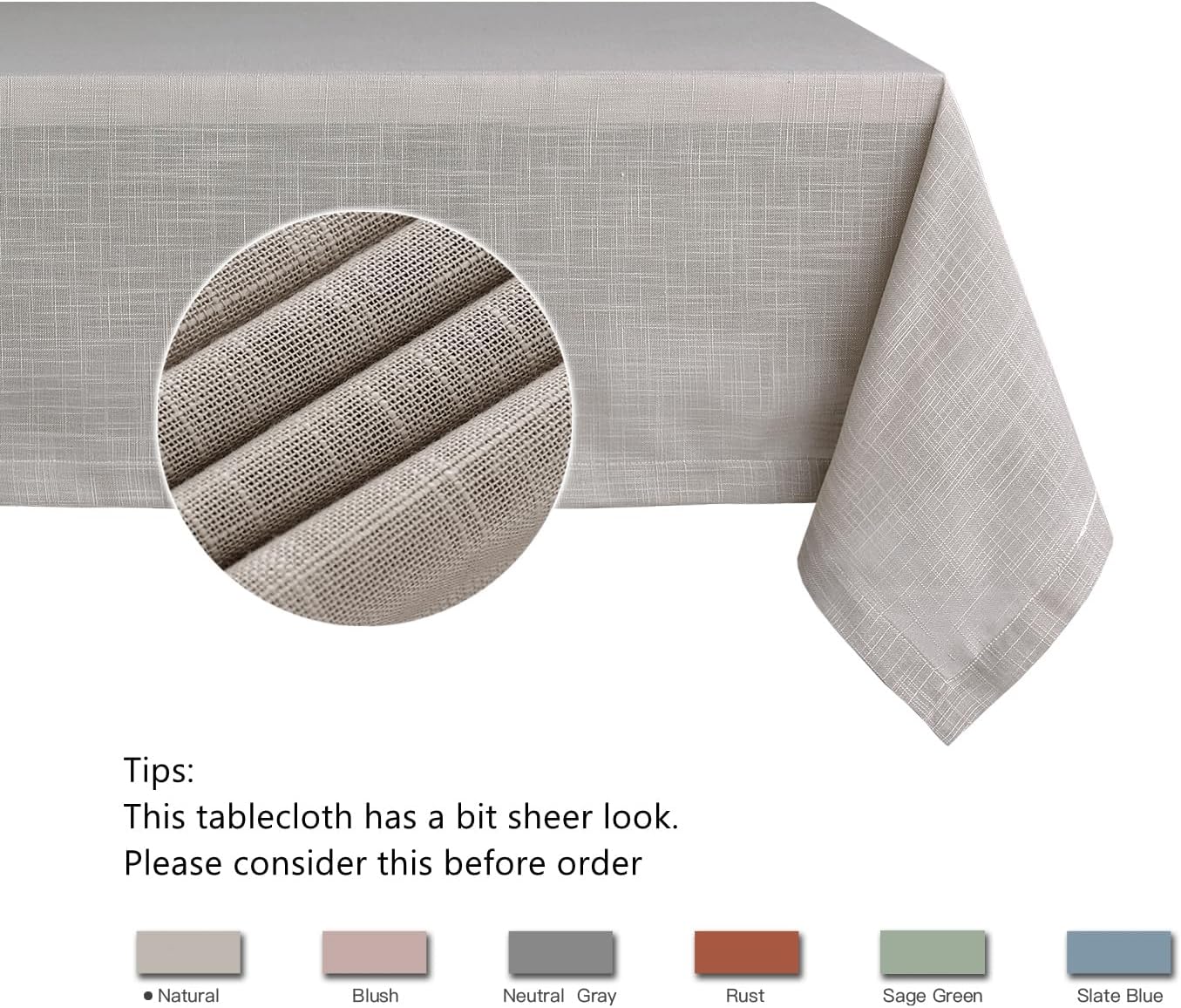 maxmill Lux Faux Linen Table Cloth with Slubby Yarn Textured Weaves Wrinkle Free Anti-Shrink Soft Tablecloth Decorative Table Cover for Outdoor and Indoor Use Rectangle 60 x 104 Inch Natural