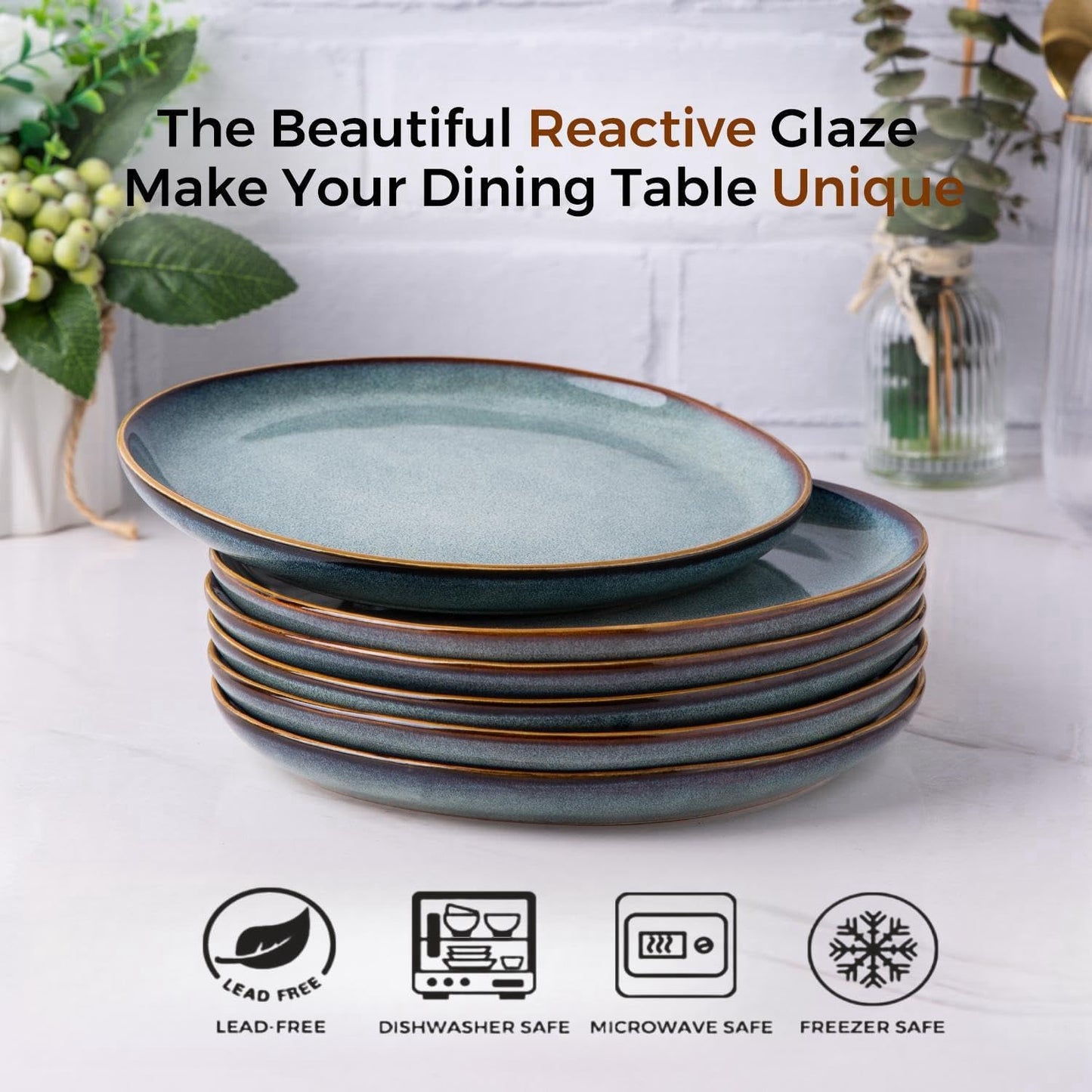 AmorArc Ceramic Plates Set of 6, 8.5 Inch Handmade Reactive Glaze Stoneware Plates set for Dessert, Salad, Appetizer, Small Dinner dishes, Microwave & Dishwasher Safe, Scratch Resistant
