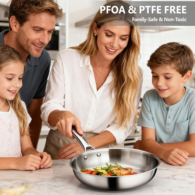 Bonnlo 11 Pieces Cookware Set, 3-Ply Stainless Steel Pots and Pans Set with Lids, Non-Toxic Kitchen Set, Oven & Dishwasher Safe, Induction Cooking Set, PFOA & PTFE Free (11 Pieces Set)