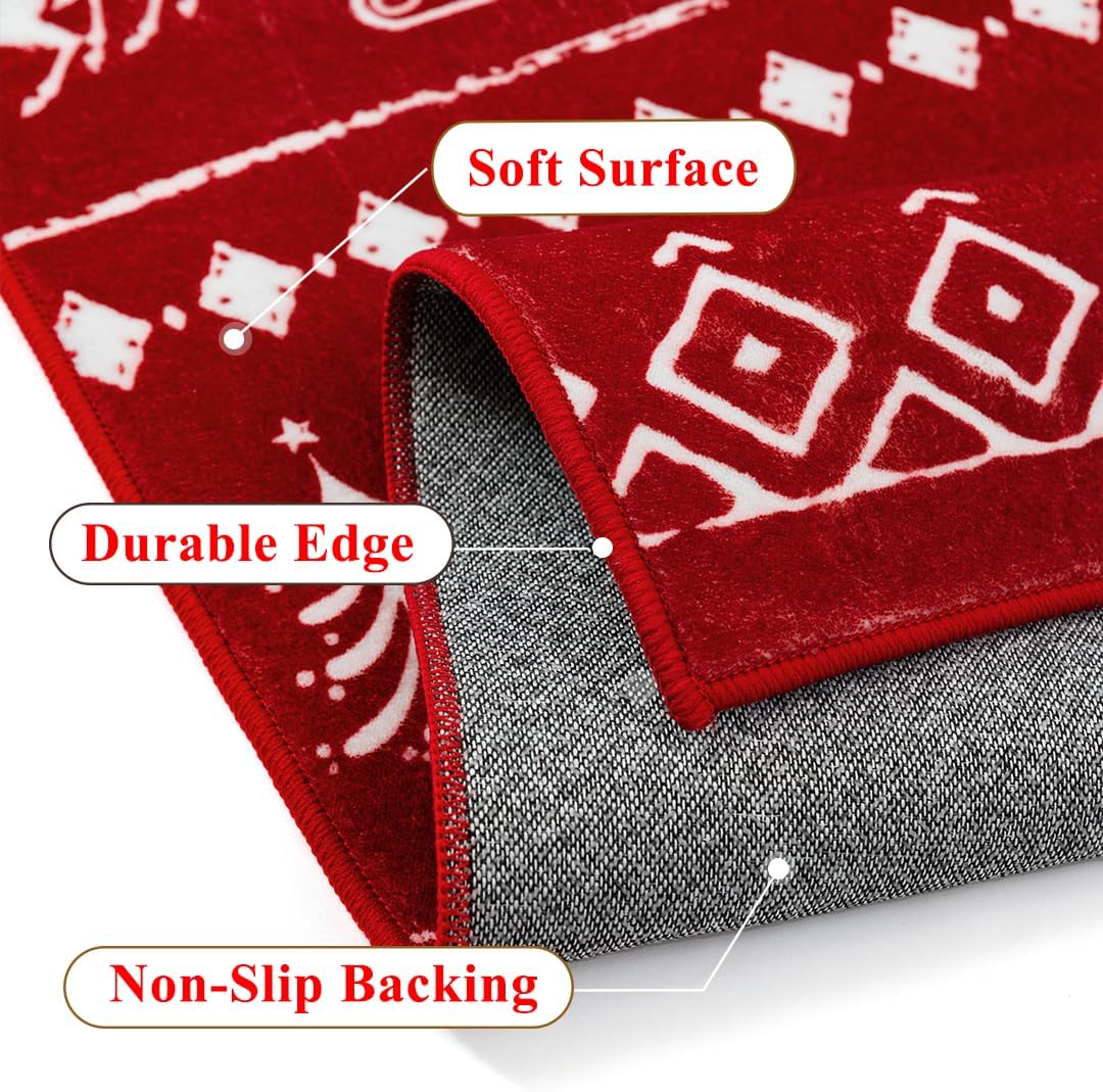 2x10 Christmas Runner Rug Red Washable Carpet Xmas Elk Holiday Decor Kitchen Non Slip Soft Low Pile Carpet Indoor Throw Snowflake Rug Laundry Room Living Room Bedroom Dining Room