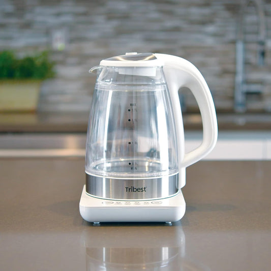 Tribest GKD-450 Hot Water Kettle, Electric Water Boiler & Water Warmer with Glass Tea Kettle, 110V, White