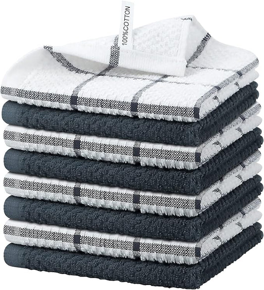 Nialnant 8 Pack Kitchen Towels,100% Cotton Dish Cloths for Washing Dishes,Soft Absorbent Dish Towels for Kitchen,Quick Drying Kitchen Rags,12x12 Inches,Grey